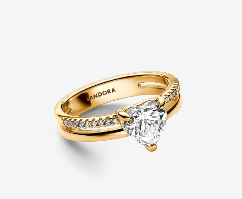 PANDORA™ Double Band Heart Ring 14k Gold Plating