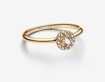 PANDORA™ 14K Gold Plated Round Pave Halo Ring
