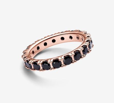 PANDORA™ Black Sparkling Row Eternity 14K Rose Gold Plated Ring