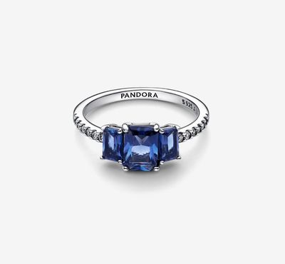 PANDORA™ Blue Rectangular Three Stone Ring Sterling Silver