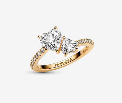 PANDORA™ Double Heart Sparkling 14K Gold Plated Ring