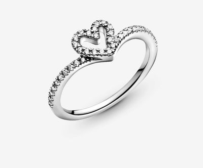 PANDORA™ Sparkling Wishbone Heart Ring Sterling Silver