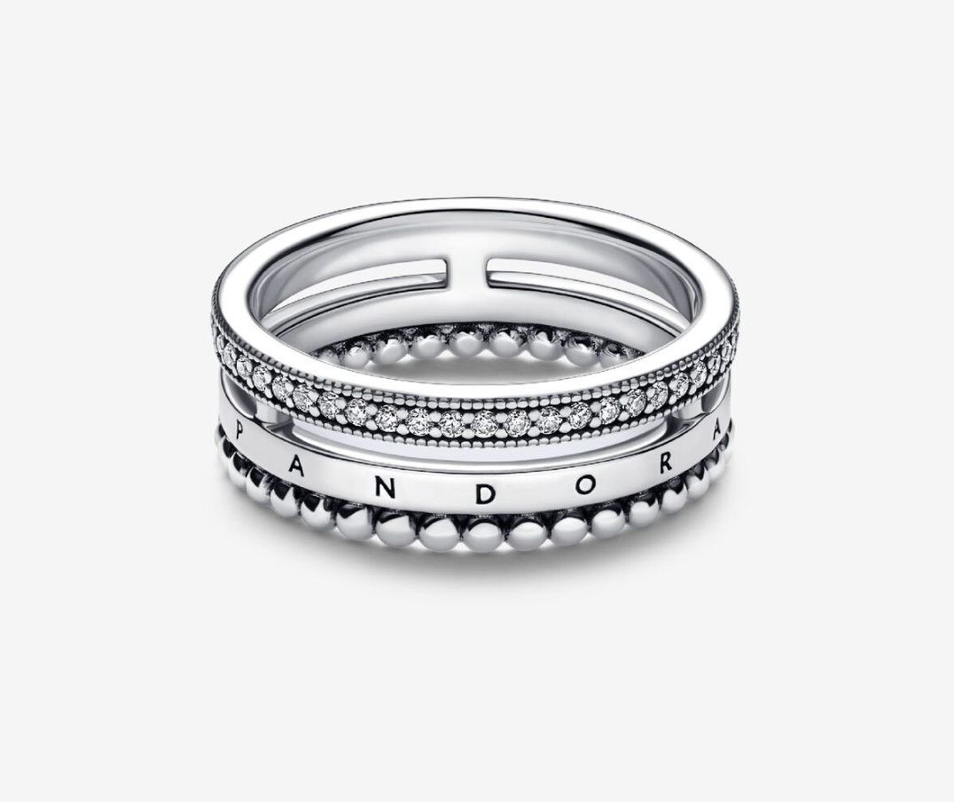 PANDORA™ Signature Logo Pavé + Beads Ring Sterling Silver