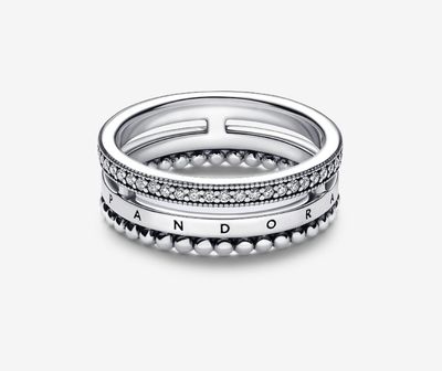 PANDORA™ Signature Logo Pavé + Beads Ring Sterling Silver