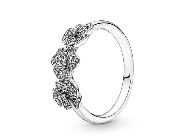 PANDORA™ Triple Pansy Flower Ring Sterling Silver with Clear Zirconia