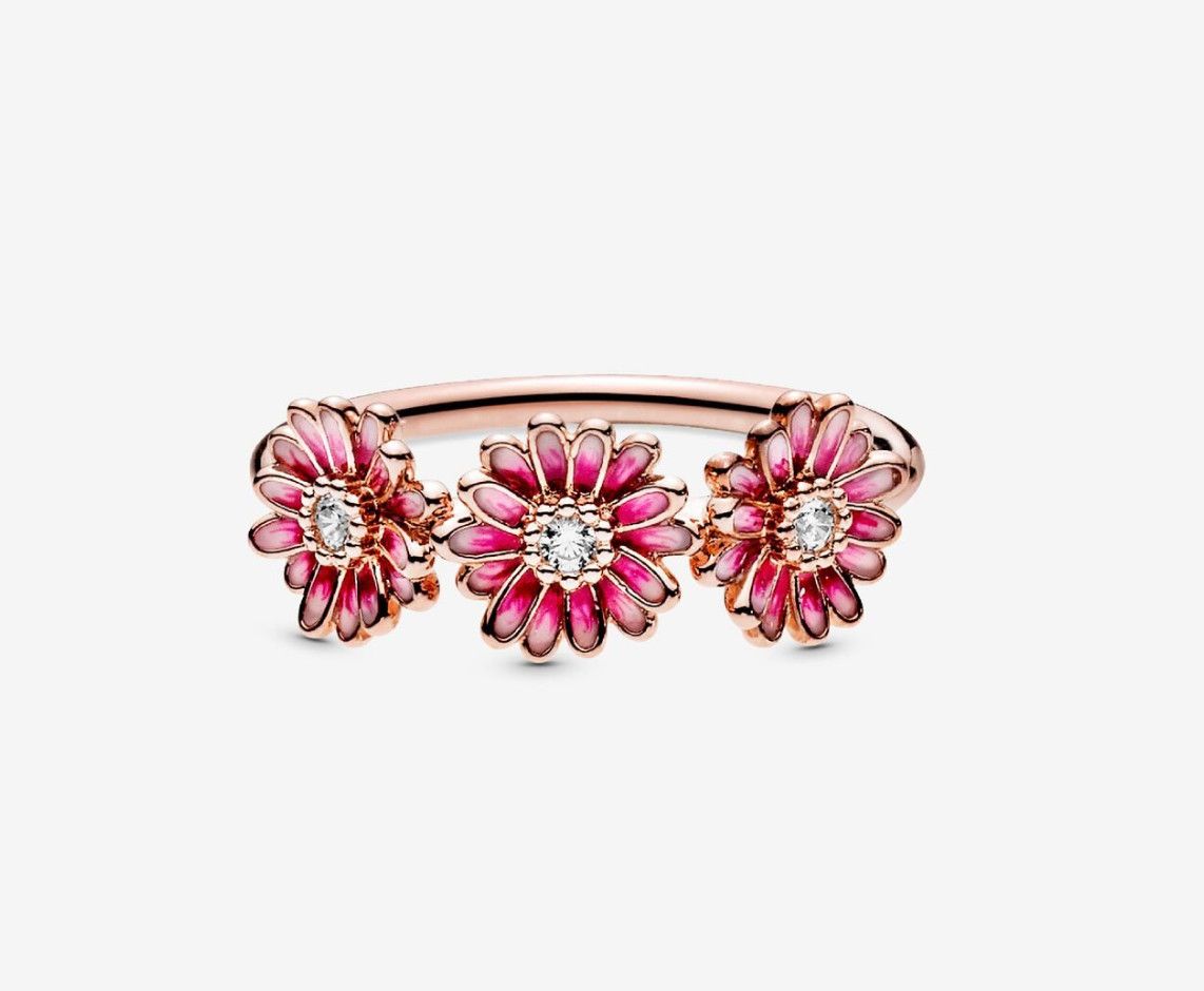 PANDORA™ Pink Daisy Flower Trio Ring 14k Rose Gold Plating