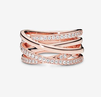 PANDORA™ Sparkling + Polished Lines Ring 14k Rose Gold Plating