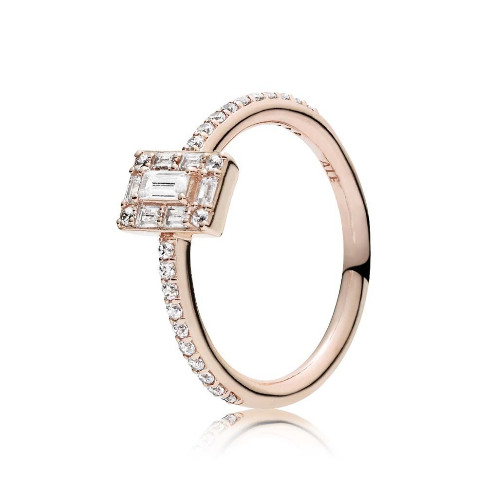 PANDORA™ Rose Luminous Ice Ring with Baguette Cut Clear Zirconia, Size: 60