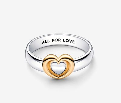 PANDORA™ Radiant Two-tone Sliding Heart Ring Sterling Silver 14k Gold Plating