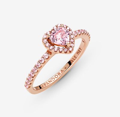 PANDORA™ Sparkling Elevated Pink Heart Ring 14k Rose Gold Plating