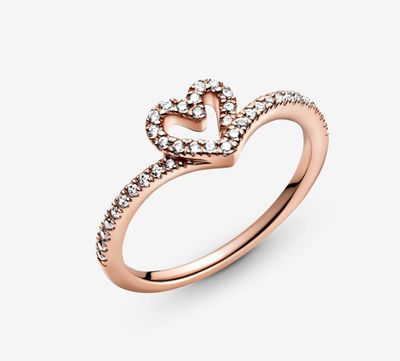PANDORA™ Sparkling Wishbone Heart Ring 14k Rose Gold Plating