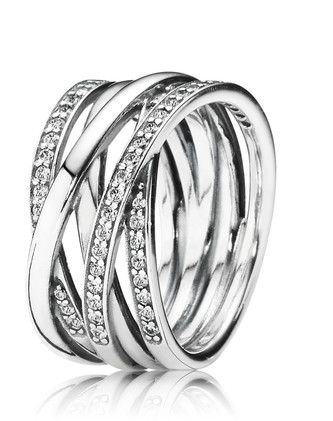 PANDORA™ Sparkling + Polished Lines Ring Sterling Silver, Size: 48