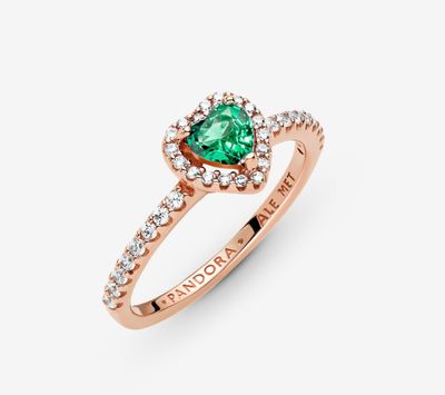 PANDORA™ Sparkling Elevated Green Heart Ring 14k Rose Gold Plating
