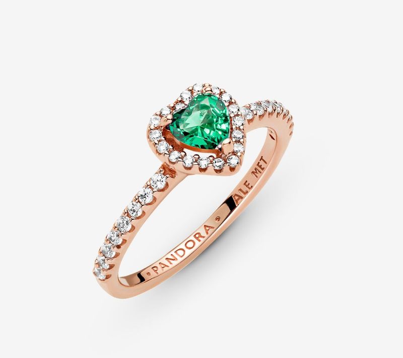 PANDORA™ Sparkling Elevated Green Heart Ring 14k Rose Gold Plating