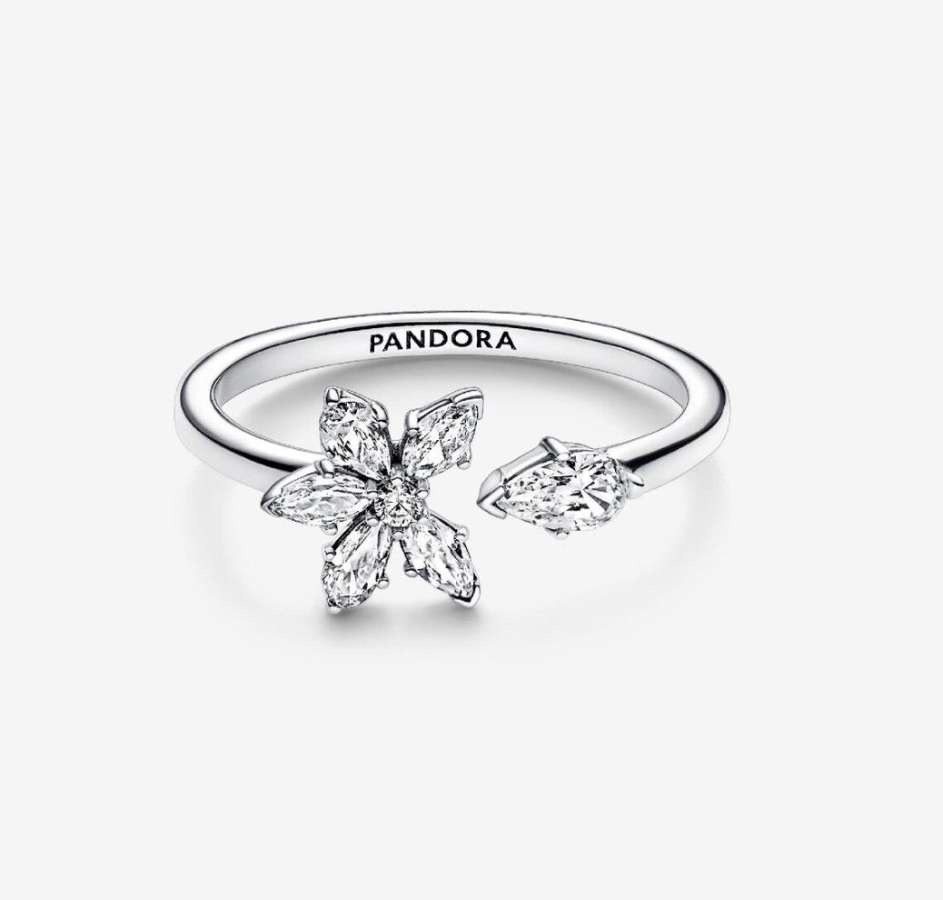 PANDORA™ Sparkling Herbarium Cluster Open Ring Sterling Silver