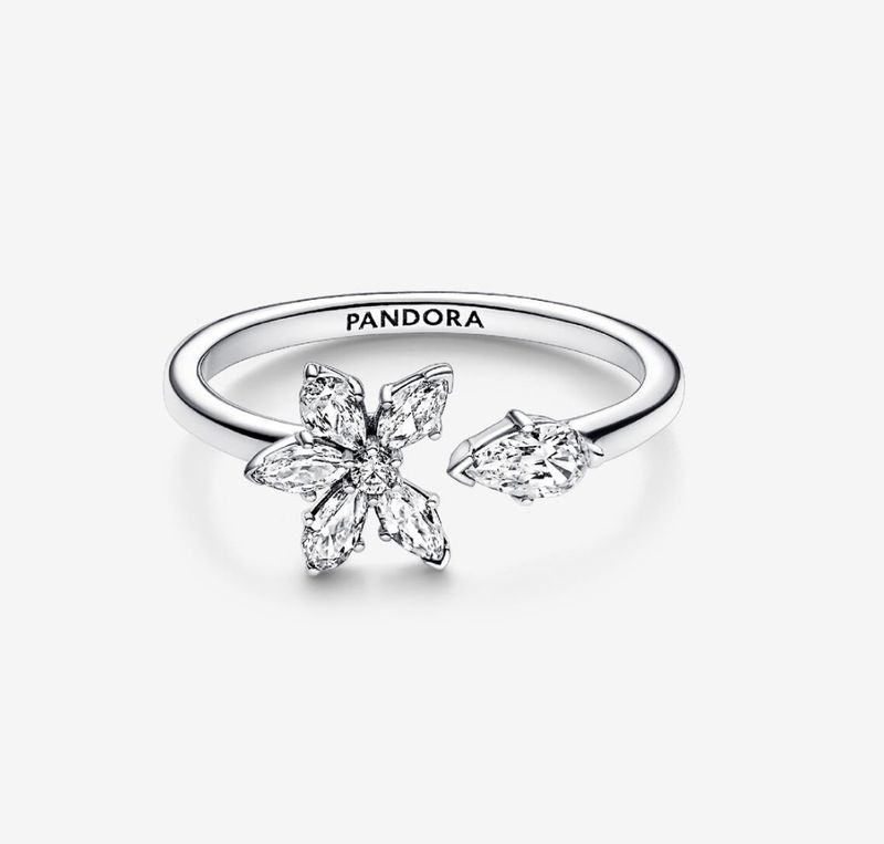 PANDORA™ Sparkling Herbarium Cluster Open Ring Sterling Silver