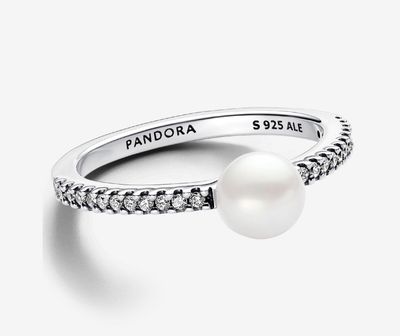 PANDORA™ Treated Freshwater Cultured Pearl + Pavé Ring Sterling Silver