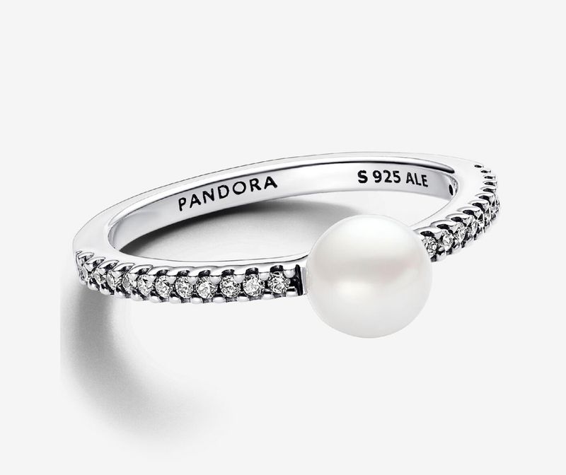 PANDORA™ Treated Freshwater Cultured Pearl + Pavé Ring Sterling Silver