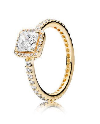 PANDORA™ Square Sparkle Halo Ring 14k Gold, Size: 52