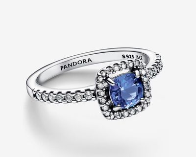 PANDORA™ Sparkling Square Blue Halo Ring Sterling Silver