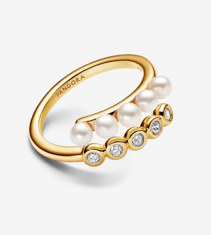 PANDORA™ Treated Freshwater Cultured Pearls + Stones Open Ring 14k Gold Plating