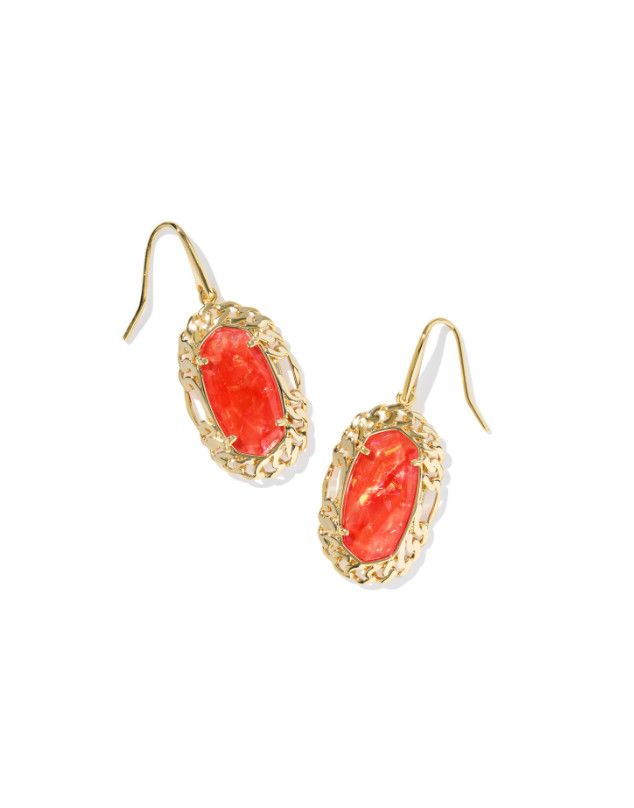 The Dani Figaro Frame Drop Earring in Gold Papaya Iridescent Mother of Pearl