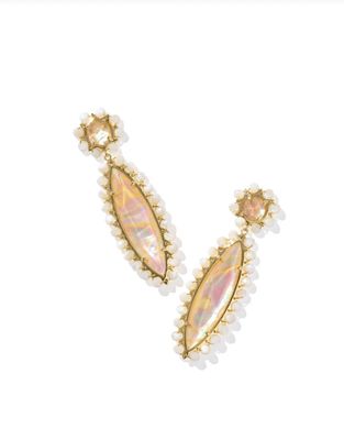 The Genevieve Beaded Statement Earrings in Gold Iridescent Abalone