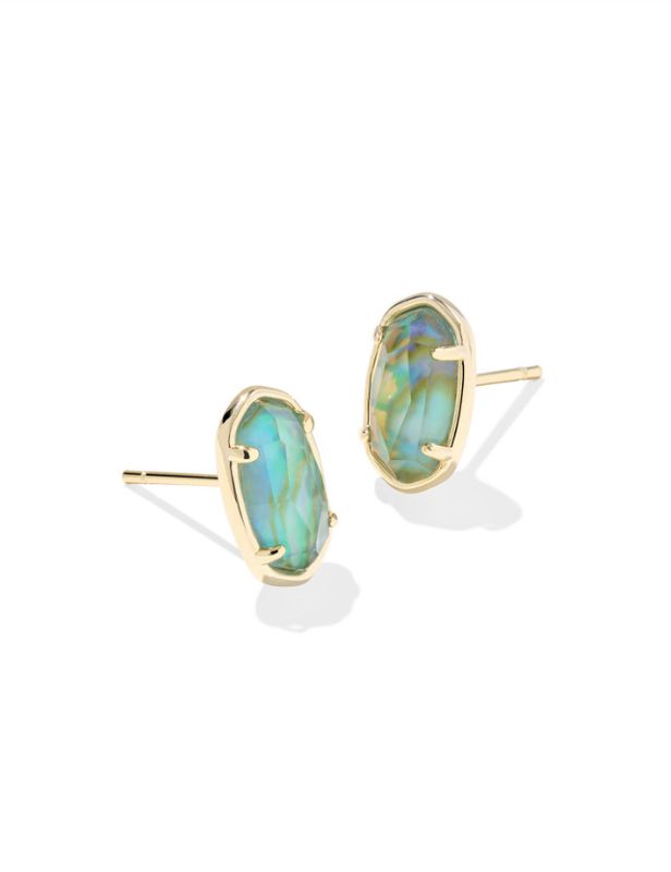 The Grayson Stone Stud Earrings Gold Deep Aqua Illusion