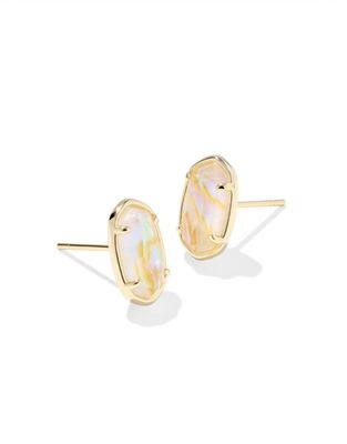 The Grayson Stone Stud Earrings in Gold Iridescent  Abalone