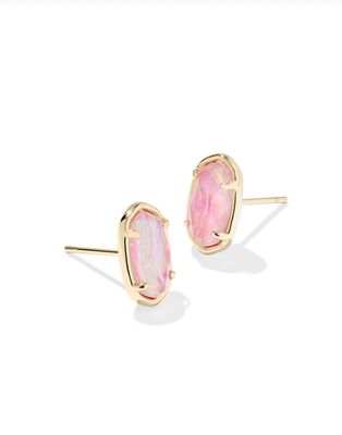 The Grayson Stone Stud Earrings in Gold Pink Iridescent Mother of Pearl
