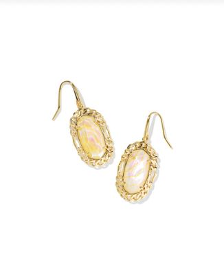 The Dani Figaro Frame Drop Earrings in Gold Iridescent Abalone