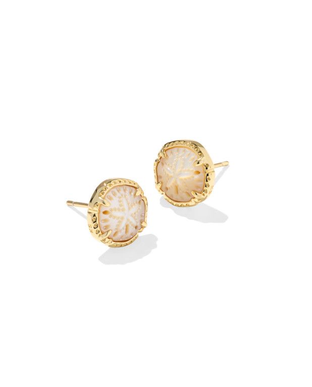 The Sand Dollar Stud Earrings in Gold Natural Mother of Pearl
