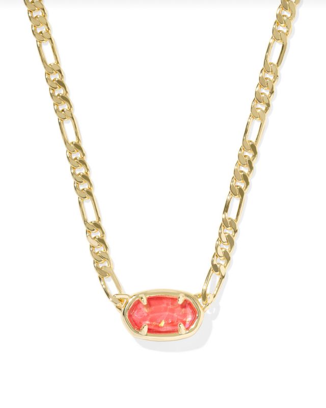 The Elisa Figaro Pendant Necklace in Gold Papaya Iridescent Mother of Pearl