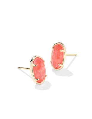 The Grayson Stone Stud Earrings Gold Papaya Iridescent Mother of Pearl