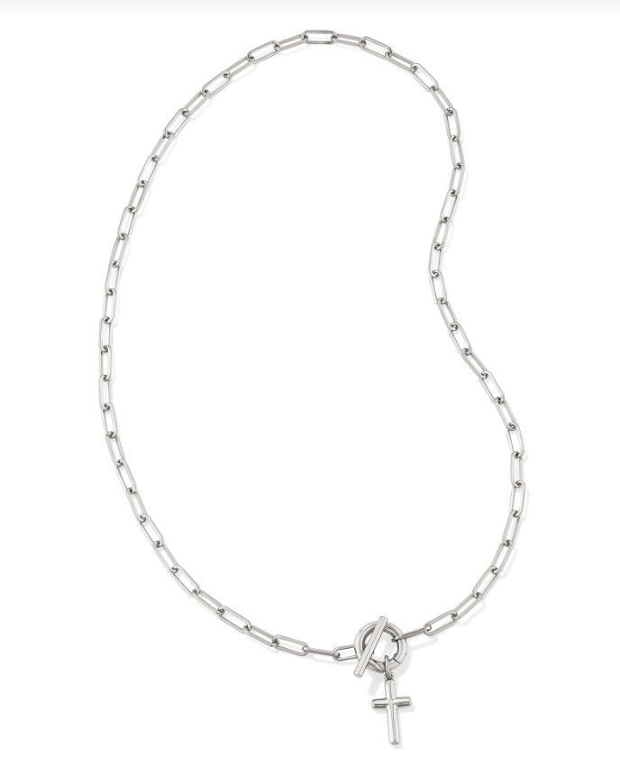 The Cross Link + Chain Necklace, Color: Silver