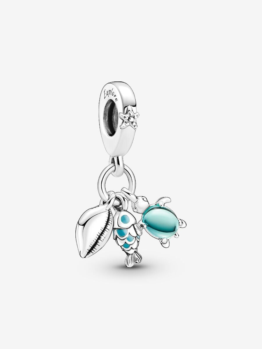 PANDORA™ Fish, Sea Turtle &amp; Conch Shell Triple Dangle Charm