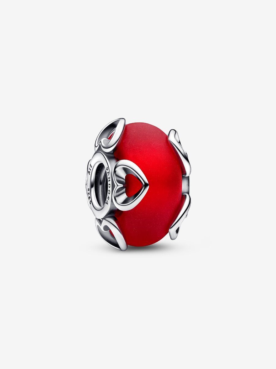 PANDORA™ Frosted Red Murano Glass &amp; Hearts Charm