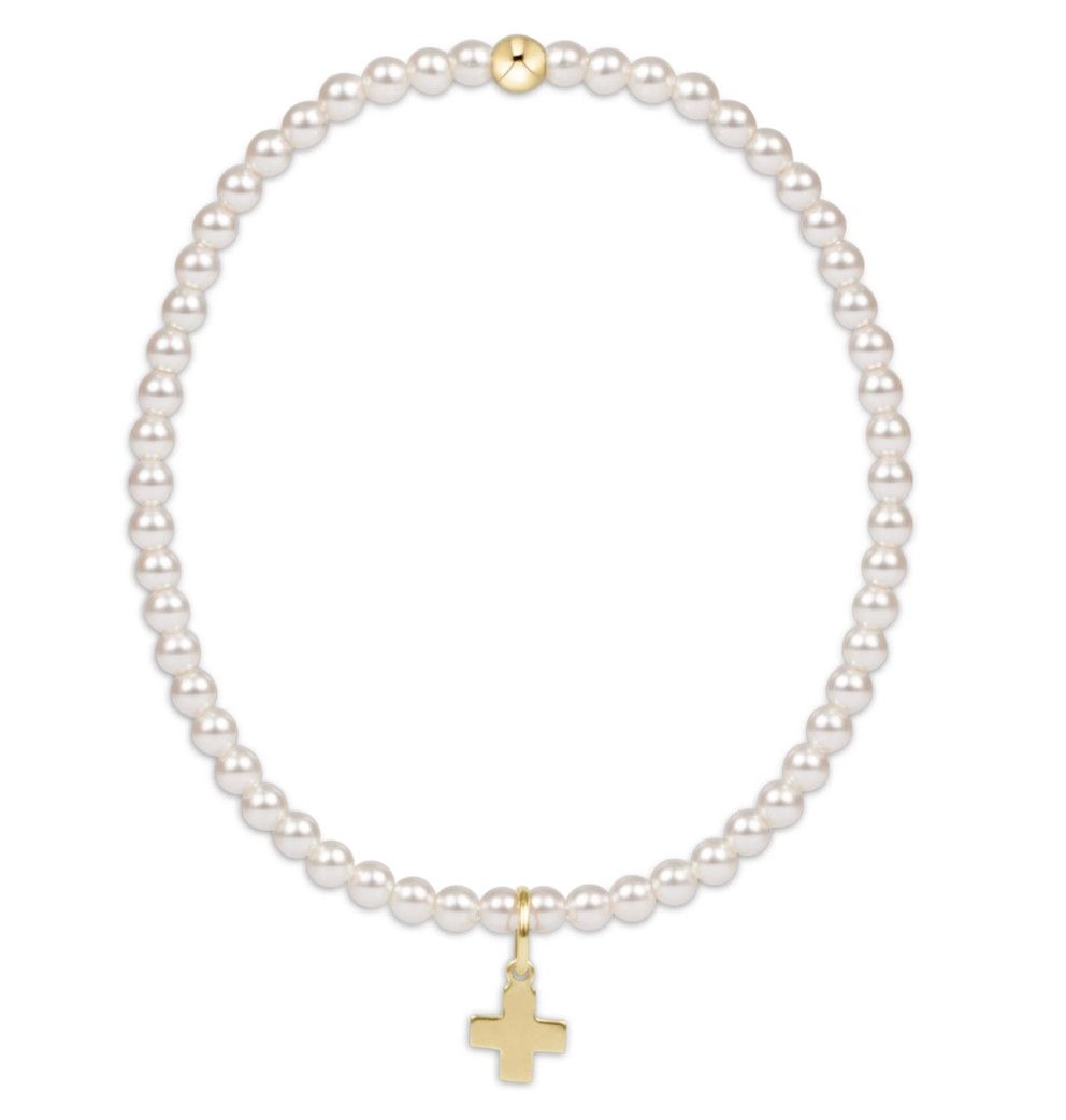 Enewton EXTENDS  Classic Pearl 3mm Bead Bracelet Signature Cross Gold Charm