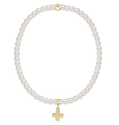 Enewton EXTENDS  Classic Pearl 3mm Bead Bracelet Signature Cross Gold Charm