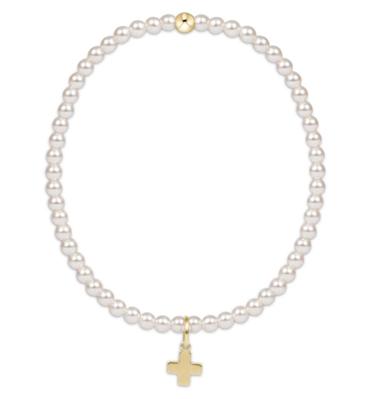 Enewton EXTENDS  Classic Pearl 3mm Bead Bracelet Signature Cross Gold Charm