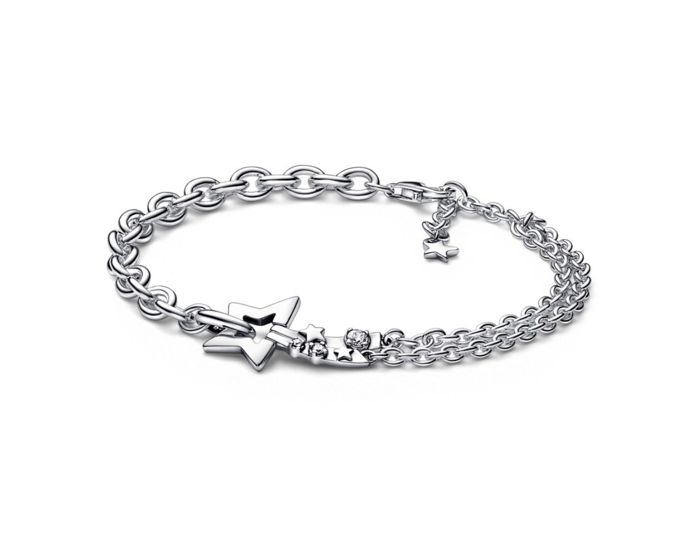 PANDORA™ Shooting Star Double Chain Bracelet Sterling Silver, Size: 18