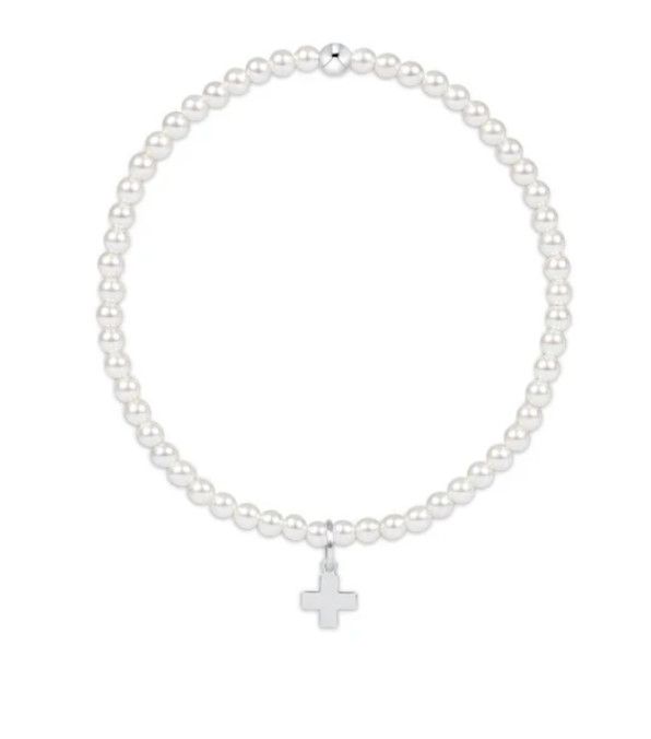 Classic Pearl 3mm Bead Bracelet Signature Cross Sterling Charm