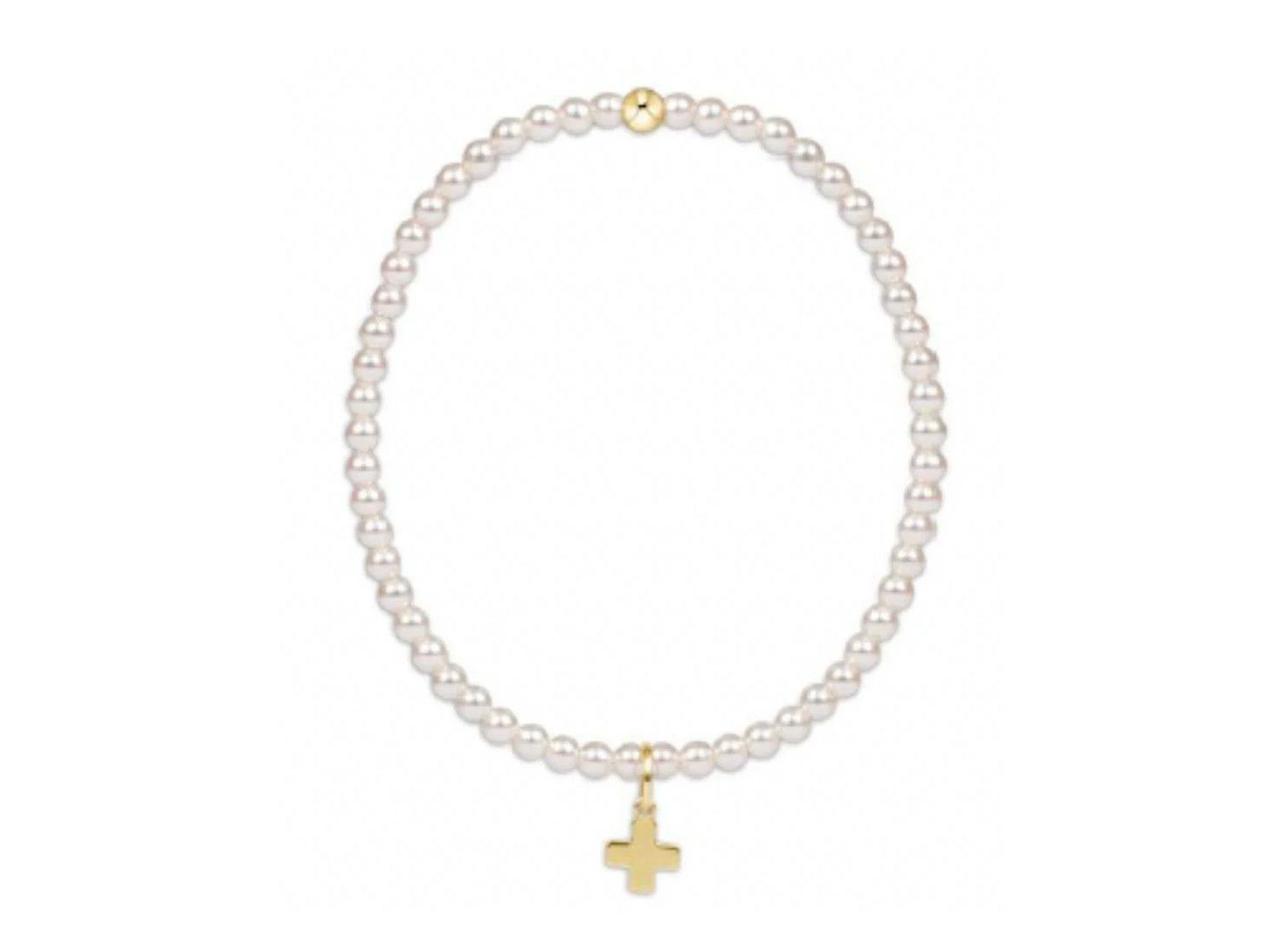 EGIRL Classic Pearl 3mm Bead Bracelet Signature Cross Gold Charm