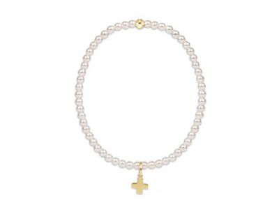 EGIRL Classic Pearl 3mm Bead Bracelet Signature Cross Gold Charm