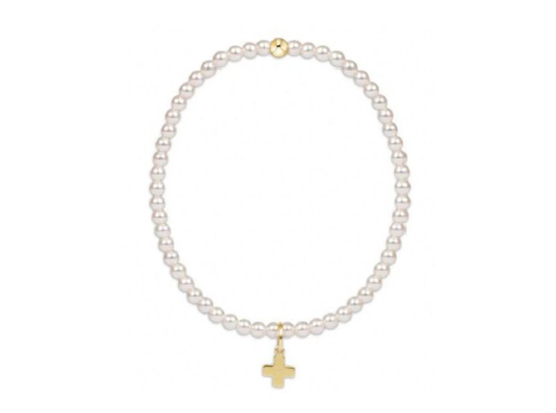 EGIRL Classic Pearl 3mm Bead Bracelet Signature Cross Gold Charm