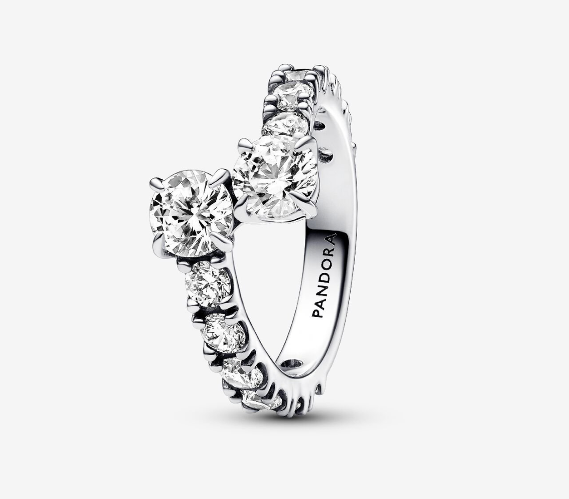 PANDORA™ Sparkling Overlapping Band Ring Sterling Silver, Size: 52