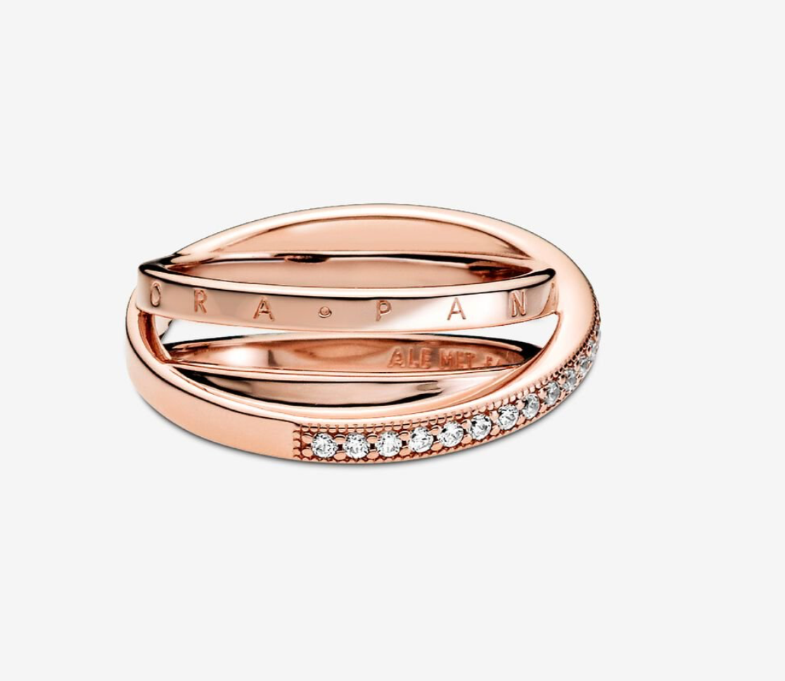 PANDORA™ Crossover Pavé Triple Band Ring 14k Rose Gold Plating