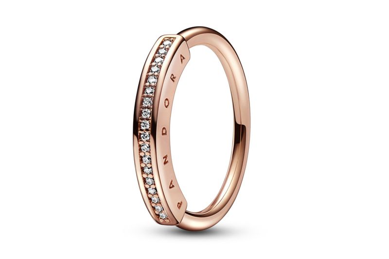 PANDORA™ Signature 14K Rose Gold Plated Pave ID Ring