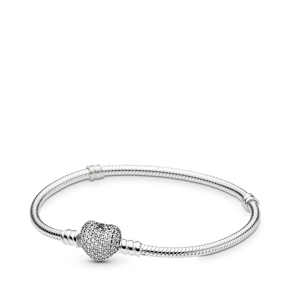 PANDORA™ Pave Heart Bracelet Sterling Silver, Size: 17