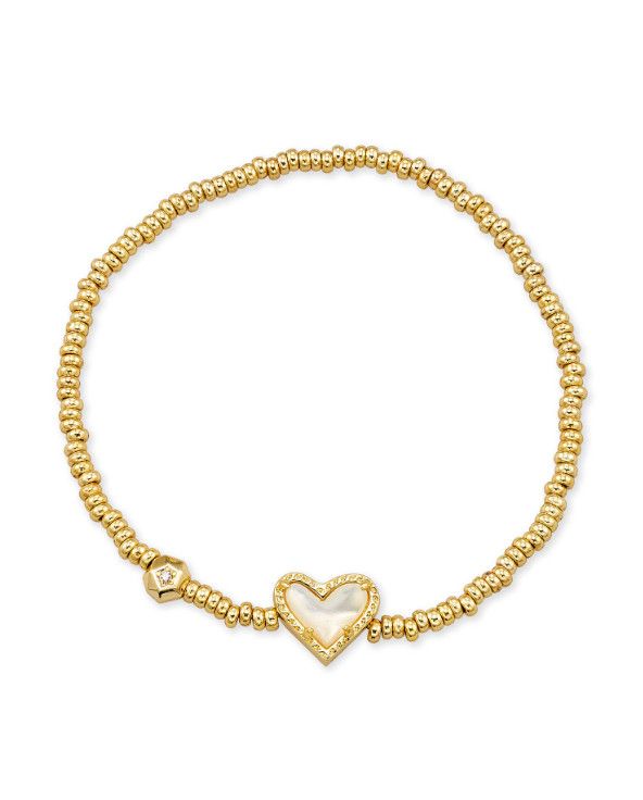 The Ari Heart Stretch Bracelet Ivory Mother of Pearl, Color: Gold